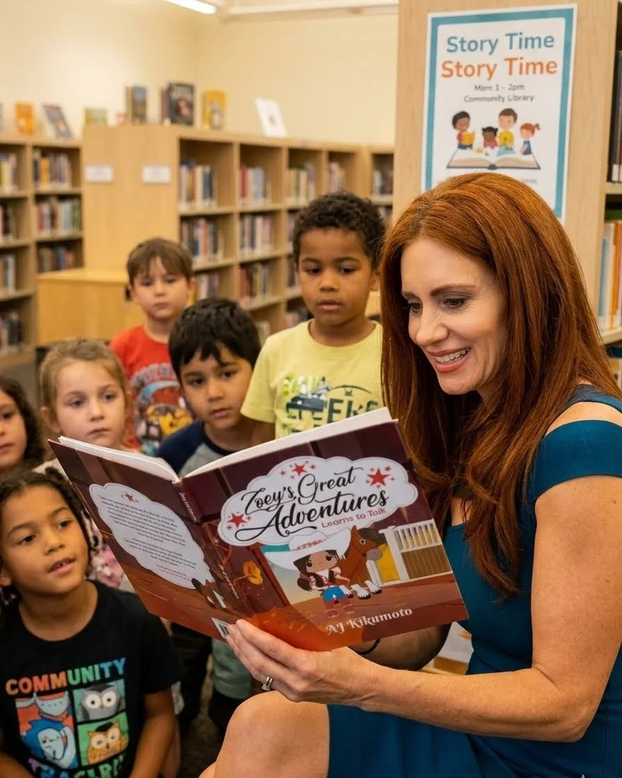 AJ reading with children at a library